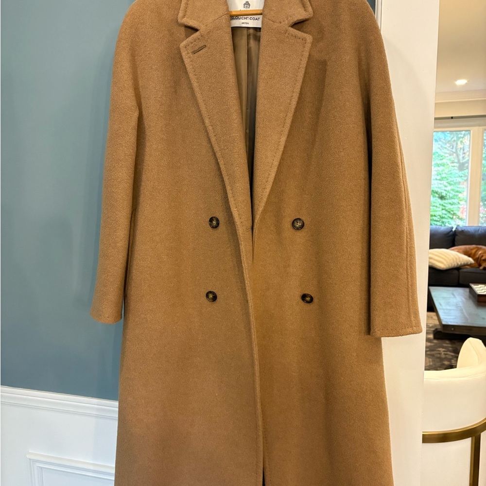 Aritzia Camel Brown Double-Breasted Wool Pea Coat